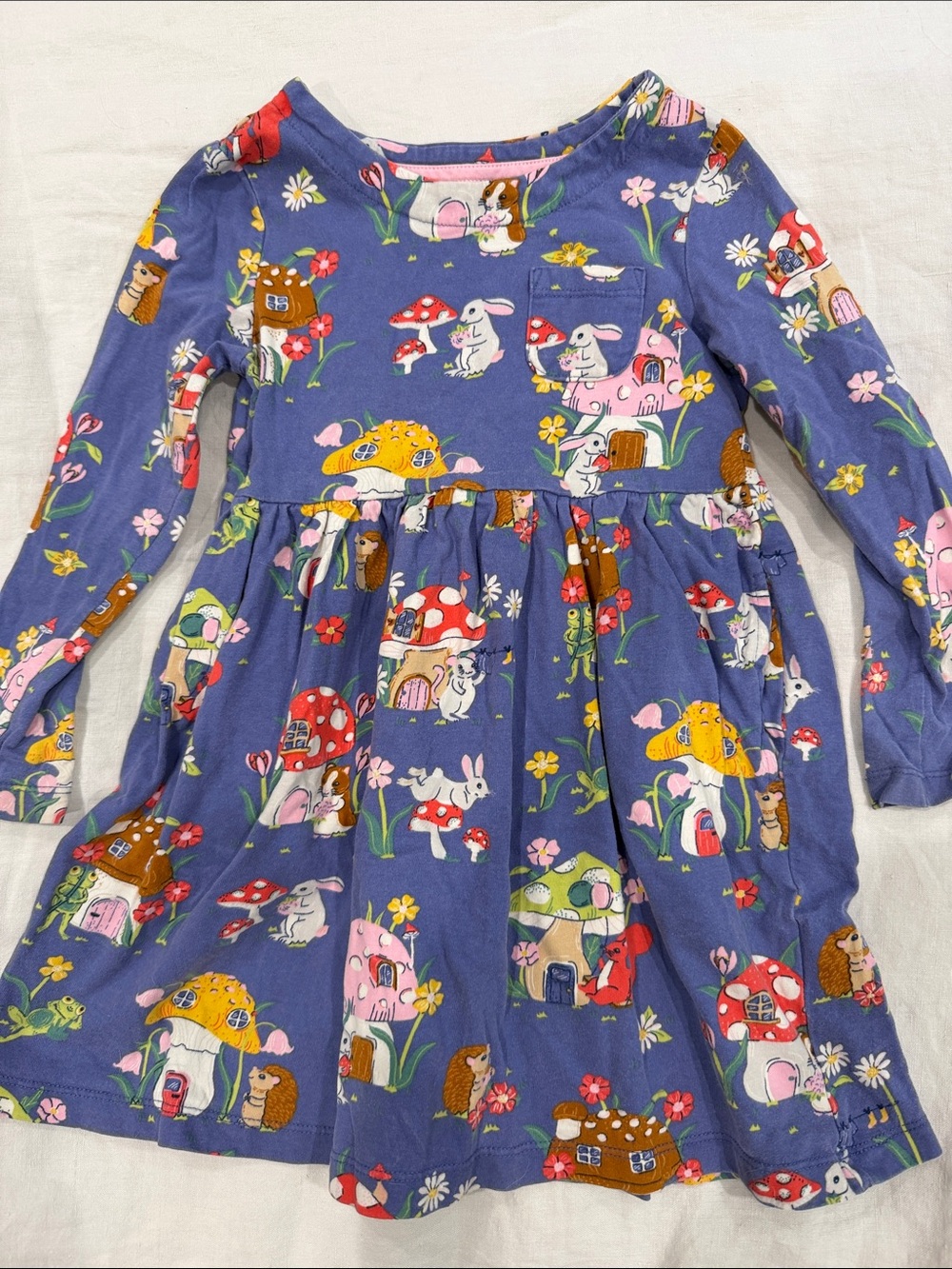 Boden Purple Mushroom & Bunny Print Long Sleeve Dress